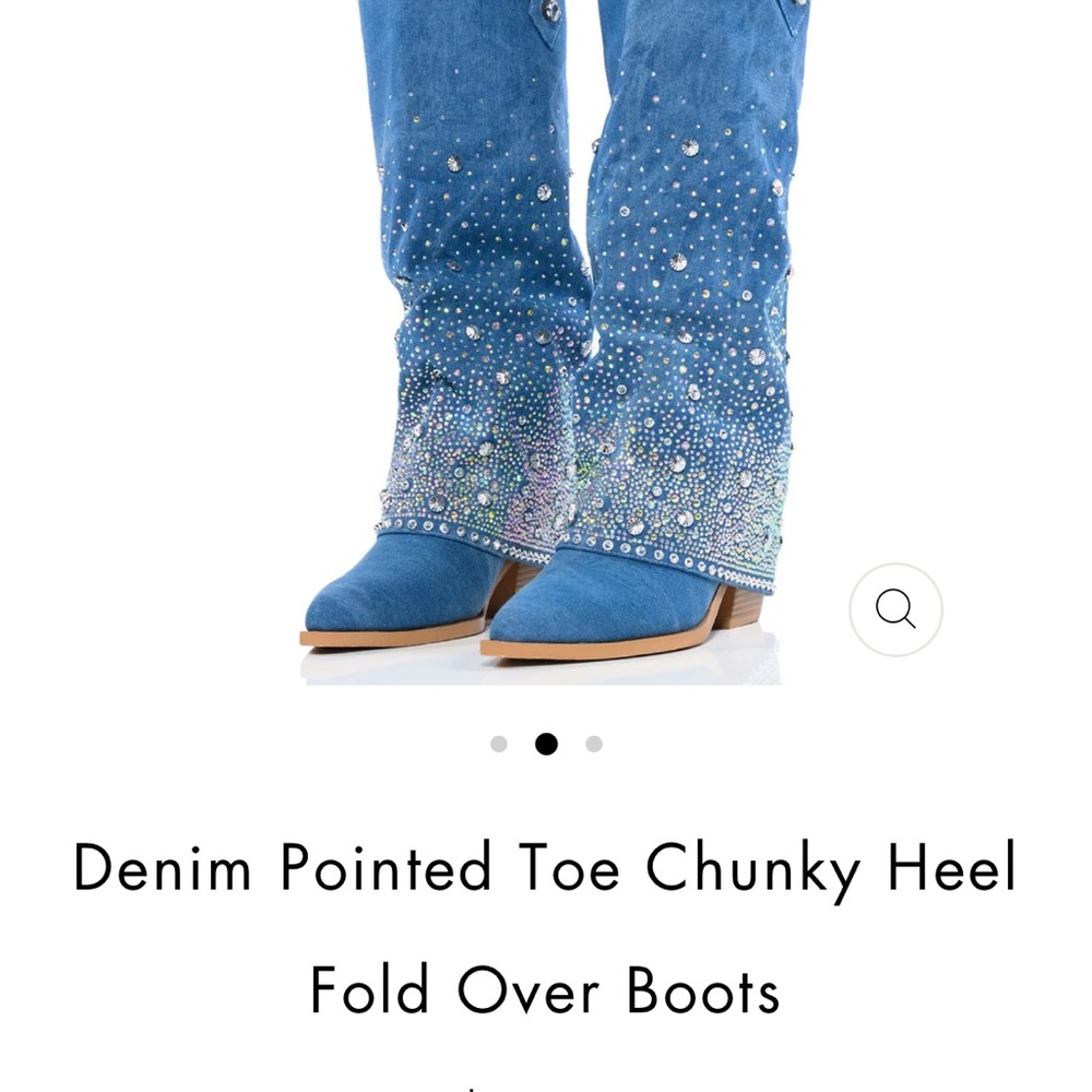 Denim pointed heels rhinestone boots